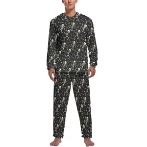 Funny Skeleton Candy Pattern Black Men’s Pajamas Set