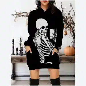 Funny Skeleton Selfie Black Gothic Hoodie Dress