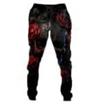 Gothic Abstract Red Roses Skull Print Men's Sweatpants