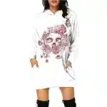 Gothic Butterfly Skull Floral Blossom Women's Hoodie Dress