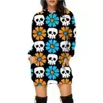 Gothic Colorful Floral Skull Pattern Hoodie Dress