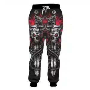 Gothic Demon Skull Sword Graphic Black Men's Sweatpants