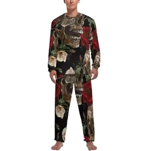 Gothic Floral Skull Dark Aesthetic Graphic Men’s Pajamas Set