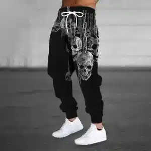 Gothic Hanging Skulls Chain Black Men's Sweatpants