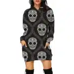 Gothic Intricate Ornate Skull Pattern Black Hoodie Dress