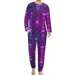 Gothic Intricate Purple Gradient Skull Print Men’s Pajamas Set