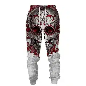 Gothic Intricate Red Ornament Sugar Skull Men's Sweatpants