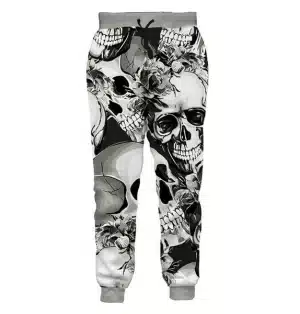 Gothic Monochrome Floral Skull Sketch Men's Sweatpants