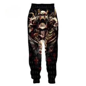 Gothic Multi-Skull Cross Demon Skull Print Men's Joggers