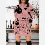 Gothic Mystical Skull Symbols Pink Women's Hoodie Dress