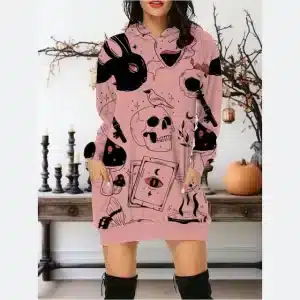 Gothic Mystical Skull Symbols Pink Women's Hoodie Dress