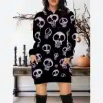 Gothic Pastel Purple Skulls Pattern Women's Hoodie Dress