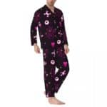 Gothic Pink Eyeball Skull Crossbones Web Men’s Pajamas Set