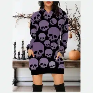 Gothic Purple Skull Pattern Hoodie Dress