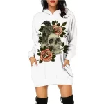 Gothic Raven and Roses Skull Art White Hoodie Dress