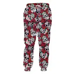 Gothic Red Roses & Sugar Skulls Pattern Men's Sweatpants