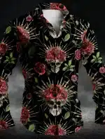 Gothic Sacred Skull Rose Halo Men’s Long Sleeve Dress Shirt