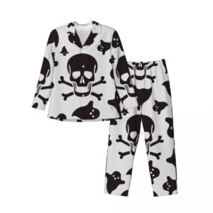 Gothic Skull Crossbones Ghost Pattern Men’s Pajamas Set