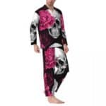 Gothic Skull Pink Rose Black Men’s Pajamas Set