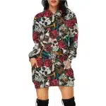 Gothic Tattoo-Inspired Skull & Rose Hoodie Dress