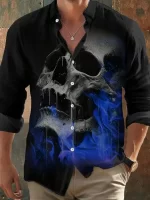 Grunge Blue Smoke Skull Men’s Long Sleeve Dress Shirt