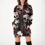 Grunge Skull Paint Splatter Art Black Women's Hoodie Dress