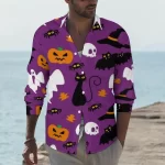 Halloween Cartoon Skull Icons Men’s Long Sleeve Dress Shirt