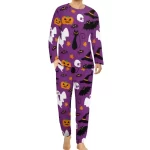 Halloween Skull Pumpkin Icons Purple Men’s Pajamas Set