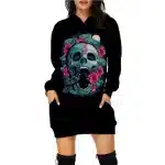 Haunted Floral Bloom Crow X.O. Skull Black Hoodie Dress