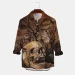 Haunted Forest Skull Butterfly Men’s Long Sleeve Dress Shirt