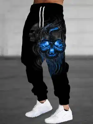 Haunted Toxic Flame Skull Graphic Horror Men's Sweatpants