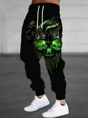 Haunted Toxic Flame Skull Graphic Horror Men's Sweatpants