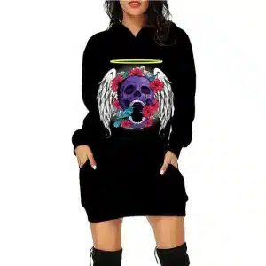 Horror Angelic Skull Wings Halo Women's Hoodie Dress