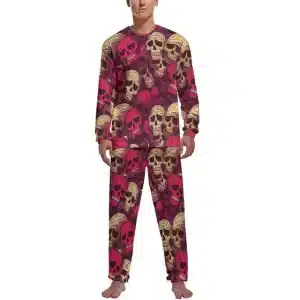 Horror Blood Red Swirl Skulls Pattern Men's Pajamas Set