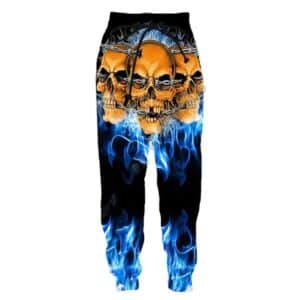 Horror Fiery Blue Flame Triple Skull Men's Joggers