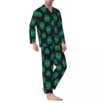 Horror Nocturnal Green Skull Print Black Men’s Pajamas Set