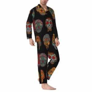 Horror Tribal Sugar Skull Bandana Black Men’s Pajamas Set