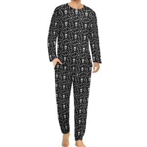 Horror Webbed Skull Pattern Black Men’s Pajamas Set