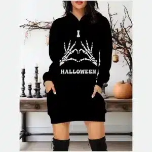 I Love Halloween Skeleton Hands Black Hoodie Dress