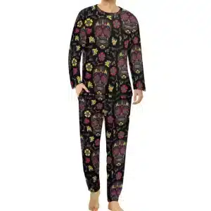 Intricate Calavera Sugar Skull Floral Black Men’s Pajamas Set