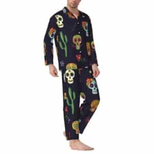 Mexican Sugar Skull Cactus Print Men’s Pajamas Set