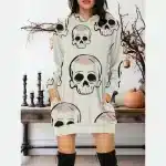 Minimalist Half Skull Cartoon Pattern Women's Hoodie Dress