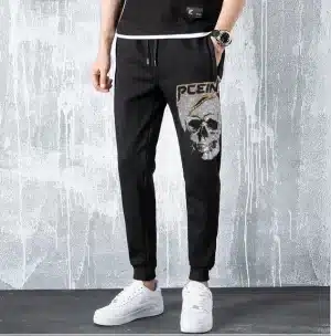 Minimalist Skull Shiny Crystal Print Art Men's Sweatpants