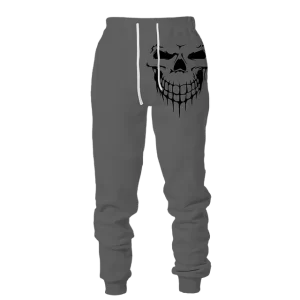 Minimalist Smiling Skull Print Gray Men's Sweatpants