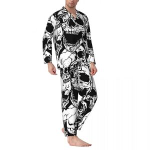 Monochrome Haunted Skull Abstract Art Men’s Pajamas Set