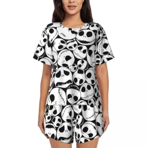 Monochrome Jack Skellington Skull Women’s Pajamas Set