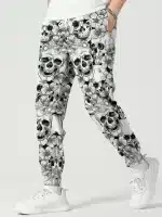 Monochrome Skull Floral All-Over Print Men's Joggers