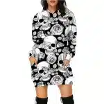 Monochrome Skull Rose Butterfly Women's Hoodie Dress