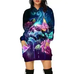 Mystic Neon Skull Butterfly Light Drip Women's Hoodie Dress