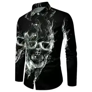 Negative Skull Smoke Art Men’s Long Sleeve Dress Shirt